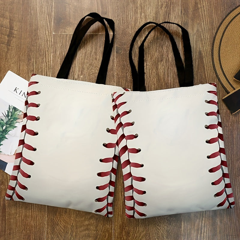 Super Bowl-Inspired Baseball Print Canvas Bag: Lightweight, Versatile Shopper Bag for Any Occasion