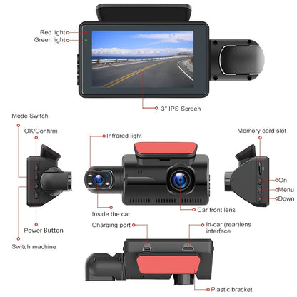 Caméra de tableau de bord DVR pour voiture, enregistreur vidéo à double objectif de 3 pouces, capteur G, caméra avant et intérieure 1080P 