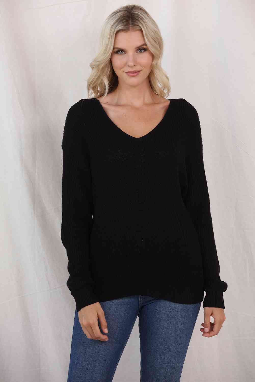 V-Neck Long Sleeve Knit Top