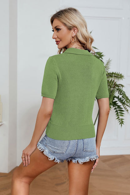 Johnny Collar Short Sleeve Knit Top