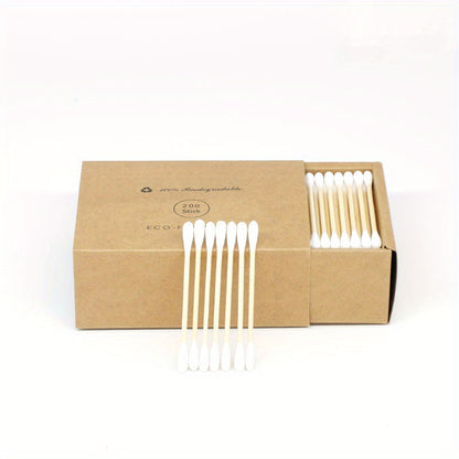 200PCS/Box Double Head Swab Bamboo Sticks Swab Disposable Buds For Beauty Makeup Nose Ears Cleaning