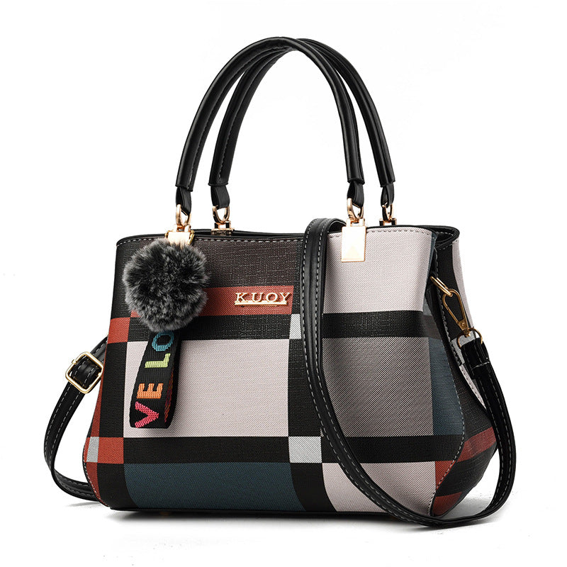 Sac cartable élégant à motif à carreaux – Sac à main à double poignée color block pour sac à bandoulière tendance pour femme 