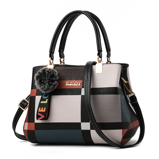 Stylish Plaid Pattern Satchel Bag - Colorblock Double Handle Purse for Women's Fashion Crossbody Bag