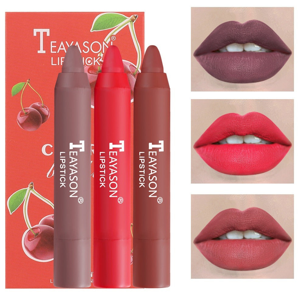 3 Sticks Set Matte Velvet Lipstick Pen Bean Paste Color Milk Tea Color Lipstick