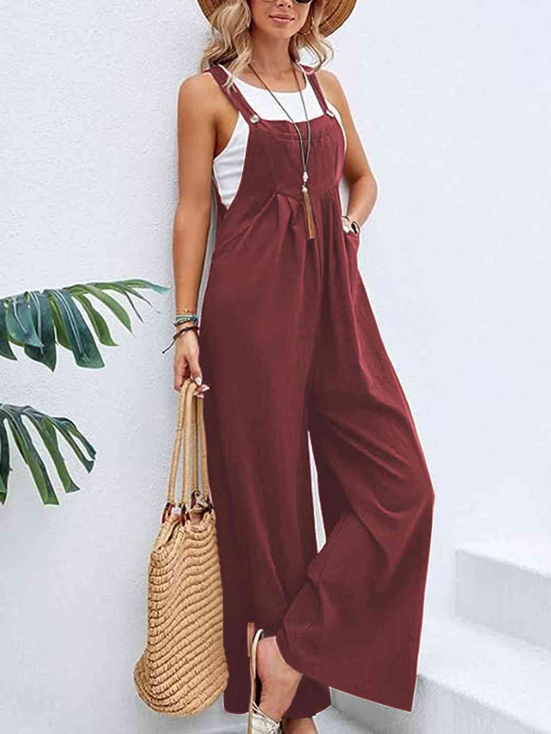 Full Size Wide Leg Overalls with Pockets