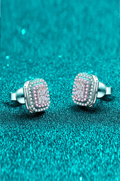 Boucles d'oreilles à tige géométriques contrastées en moissanite et zircon 1 carat