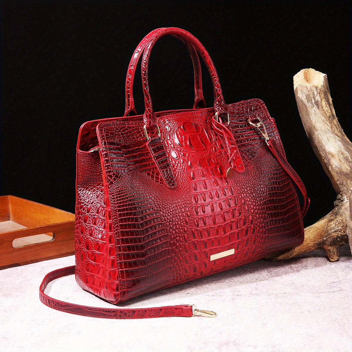 Women's Leather Crossbody Bag - Crocodile Embossed Handbag, Top Handle Satchel Purse for Fashionable Look