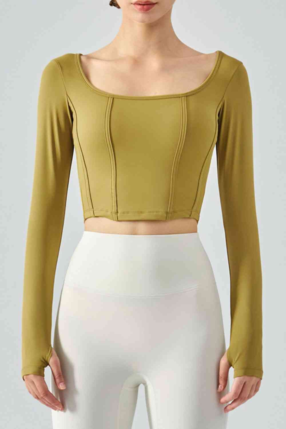 Seam Detail Thumbhole Sleeve Cropped Sports Top