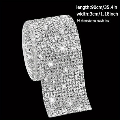 35.43inch Self Adhesive Crystal Rhinestone Sticker Diamond Ribbon DIY Sticker Rhinestones Arts Crafts Car Phone Camera Decoration