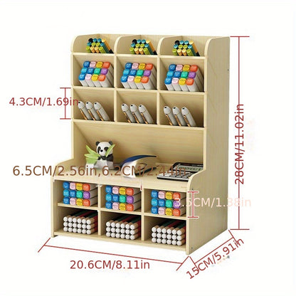 1 porte-crayon en bois : assemblage manuel de bricolage pour fournitures scolaires, de bureau, de maison et d'art - Organisateur de papeterie de bureau pour accessoires de bureau 