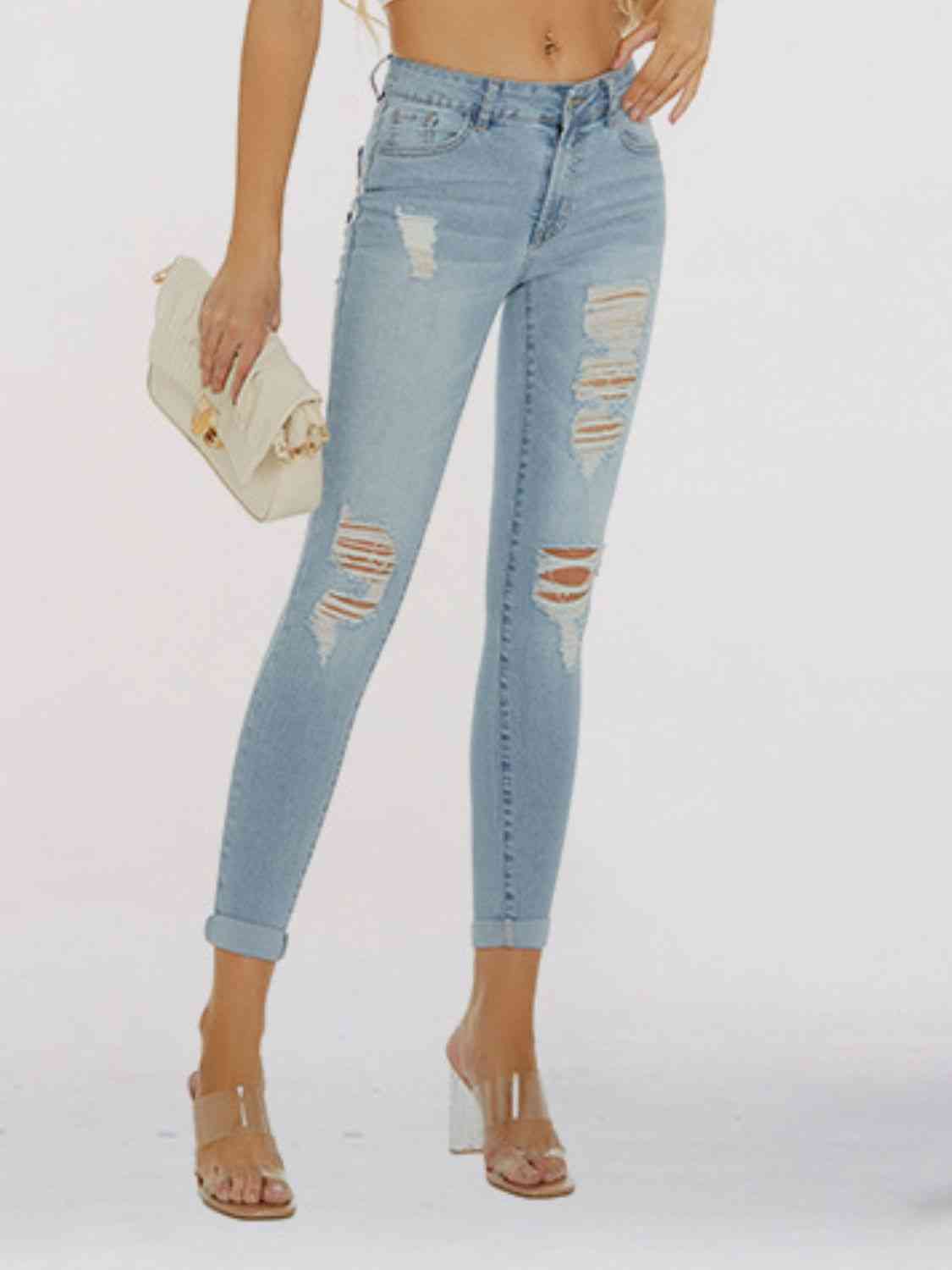 Jean skinny court effet vieilli