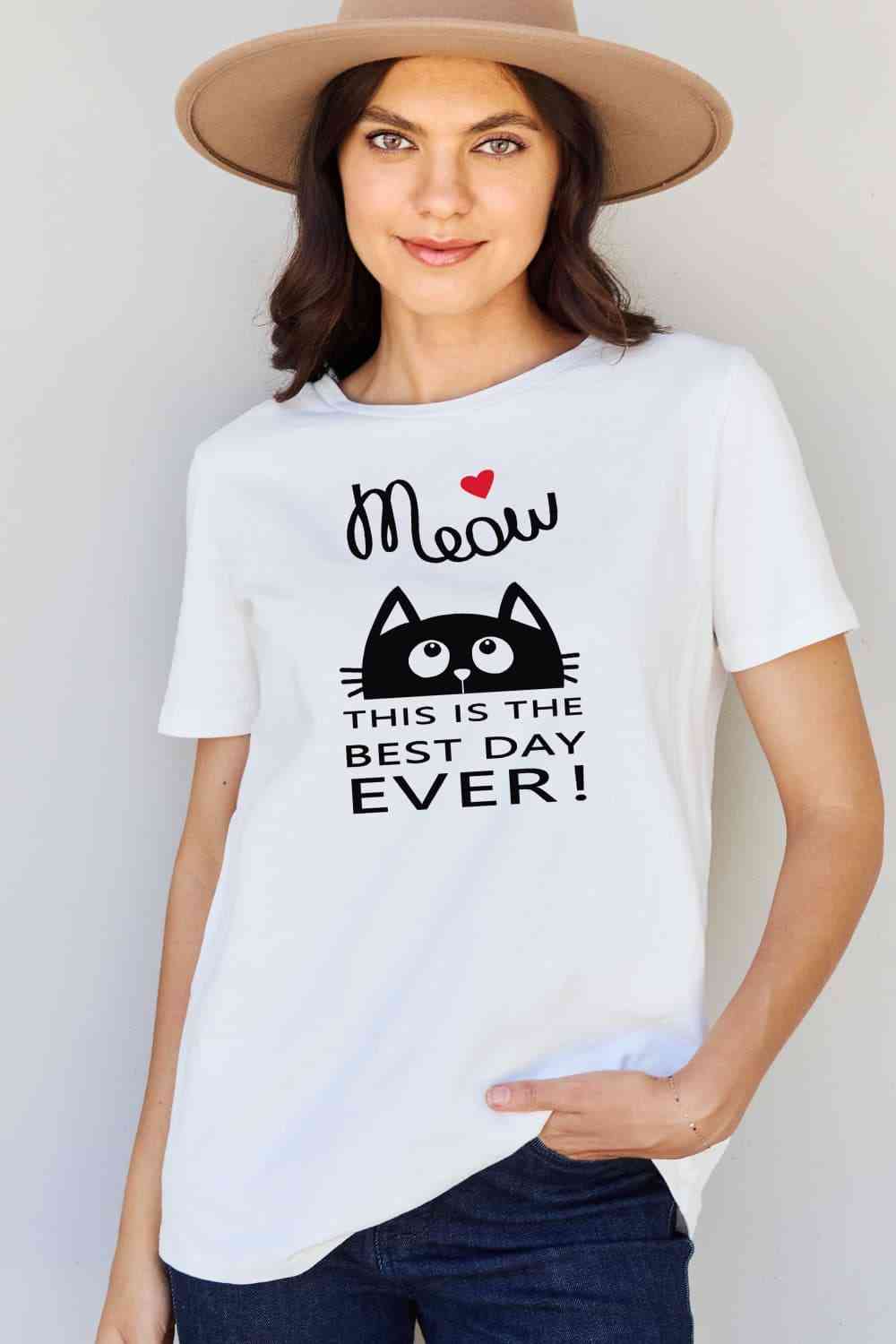 J'adore simplement MEOW en taille réelle, C'EST LE MEILLEUR JOUR DE JAMAIS ! T-shirt graphique en coton