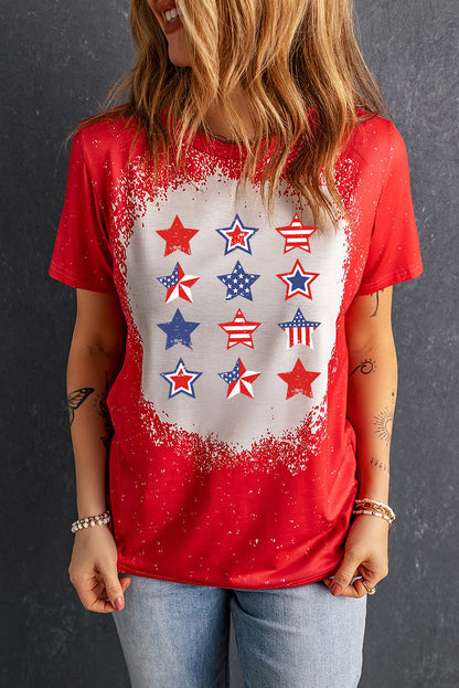 Camiseta de manga corta con estampado de rayas y estrellas