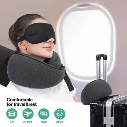 Travel in Comfort: Black Memory Foam Neck Pillow with Breathable Cover - Machine Washable!