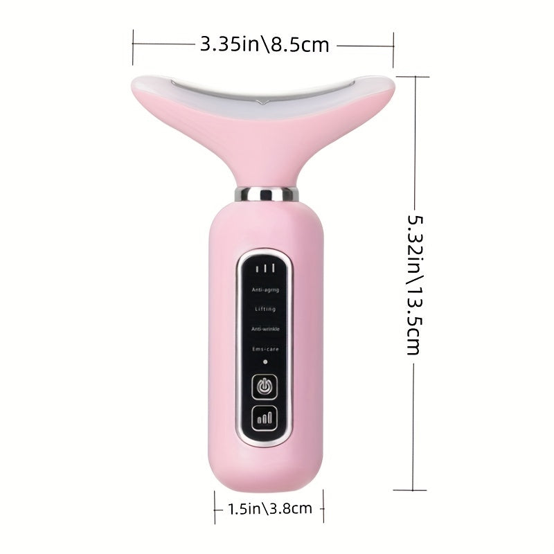 Triple Action LED Facial and Neck Skin Rejuvenation Device - Lifting, Firming, and Relaxing Massage with Heat and Vibration Technology