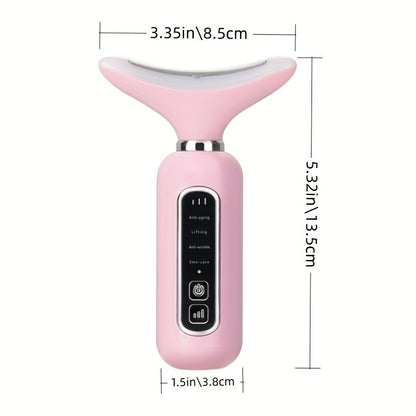 Triple Action LED Facial and Neck Skin Rejuvenation Device - Lifting, Firming, and Relaxing Massage with Heat and Vibration Technology