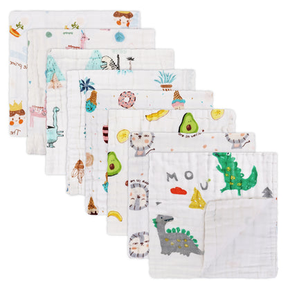 6pcs/8pcs Baby Cute Cartoon Animal  Ultra Soft And Absorbent Burp Cloths 9.84x19.69inch