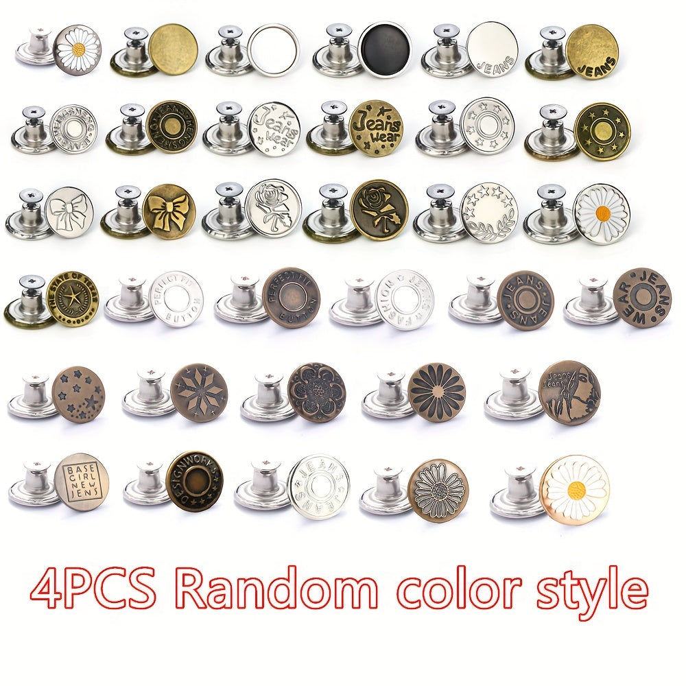 4pcs Random Color Magic Metal Button Extender For Pants Jeans Free Sewing Adjustable Retractable Waist Extenders Button Extended Length Is 0.71in