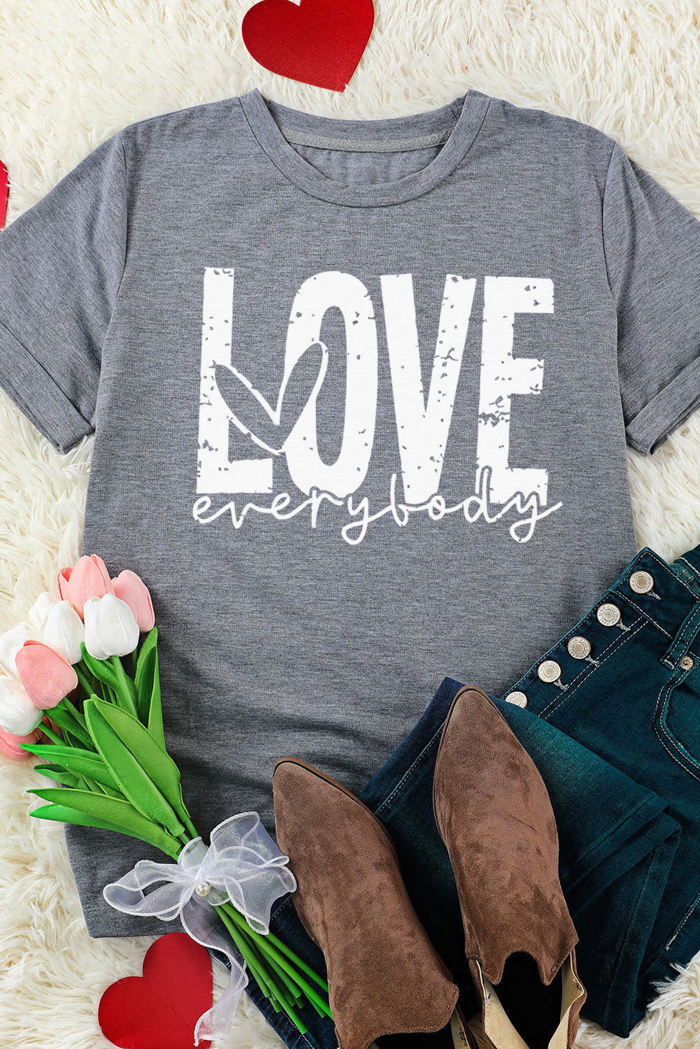 LOVE EVERYBODY Short Cuffed Sleeve T-Shirt