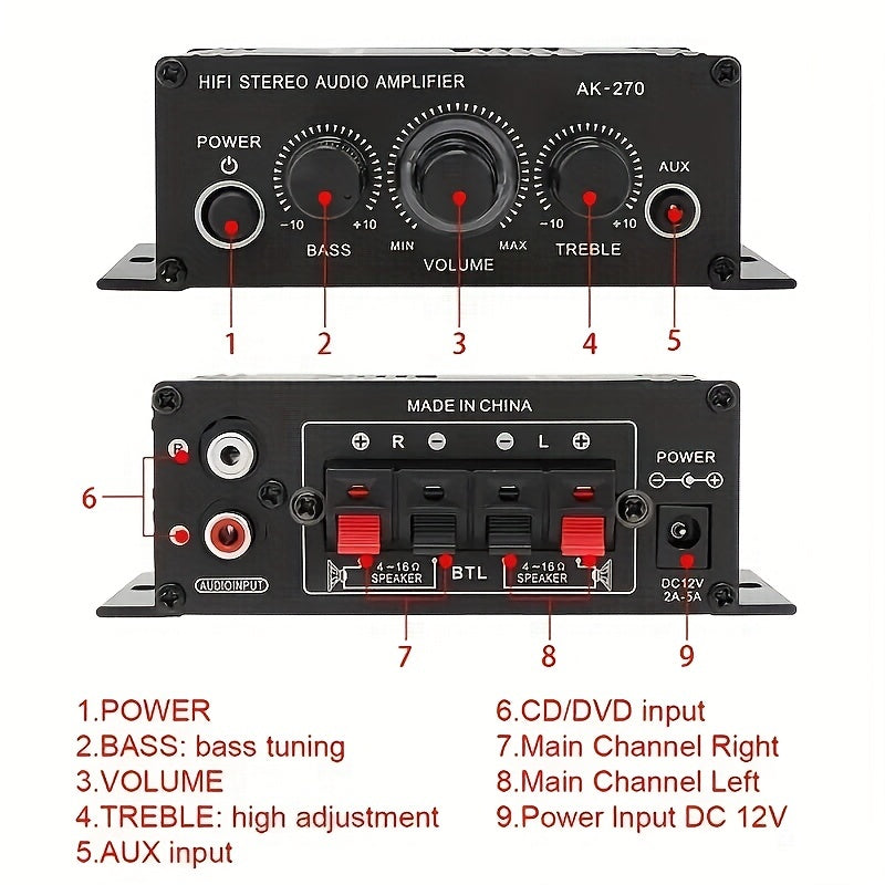 400W Mini Power Amplifier: Get Crystal Clear Audio with 2.0 Stereo Sound for Home/Car Theater System