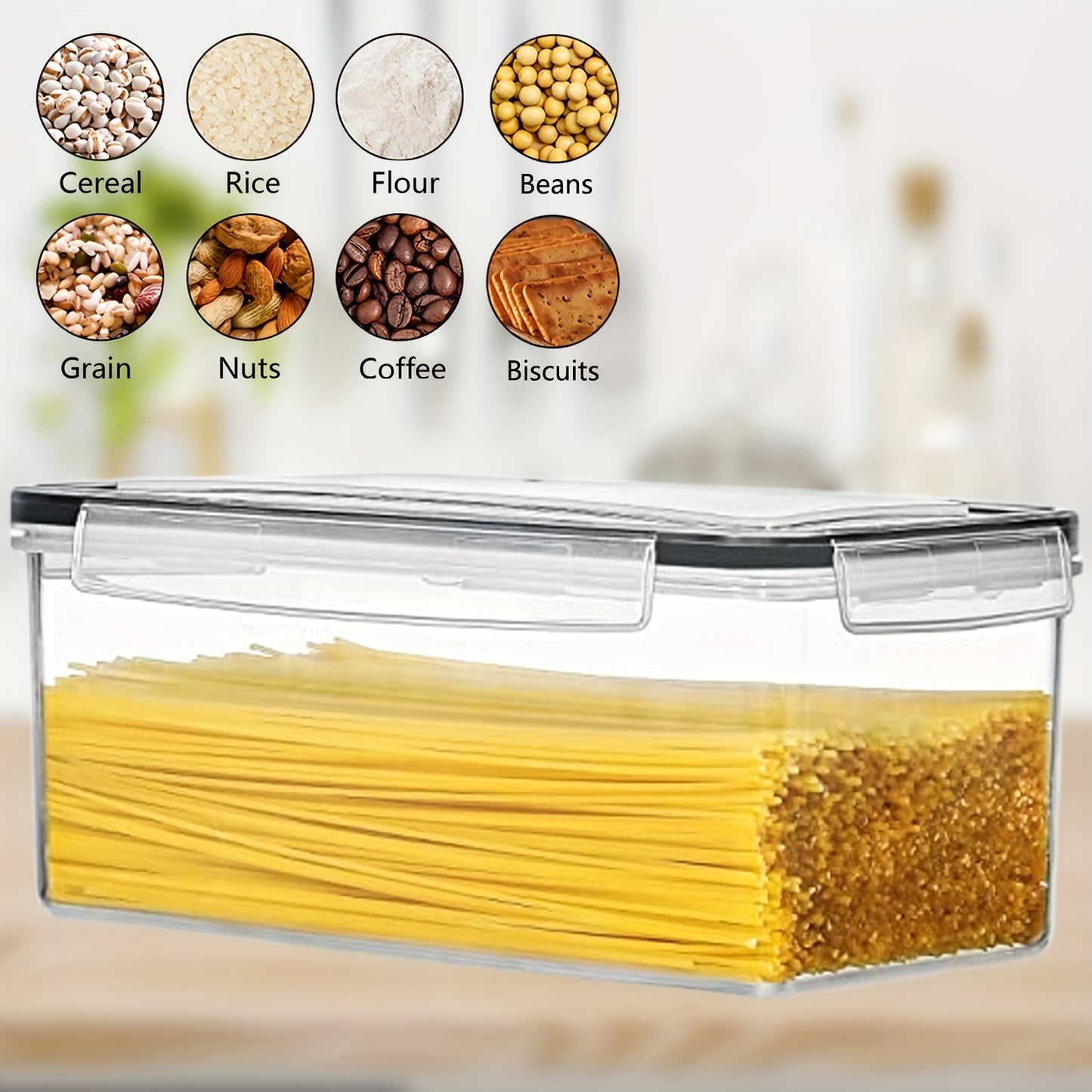 1/2/3pcs Airtight Food Storage Containers With Lids 3.2L, Plastic Spaghetti Container, PP Material BPA Free Kitchen Pantry Organization And Storage