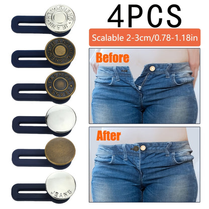 4pcs Random Color Magic Metal Button Extender For Pants Jeans Free Sewing Adjustable Retractable Waist Extenders Button Extended Length Is 0.71in