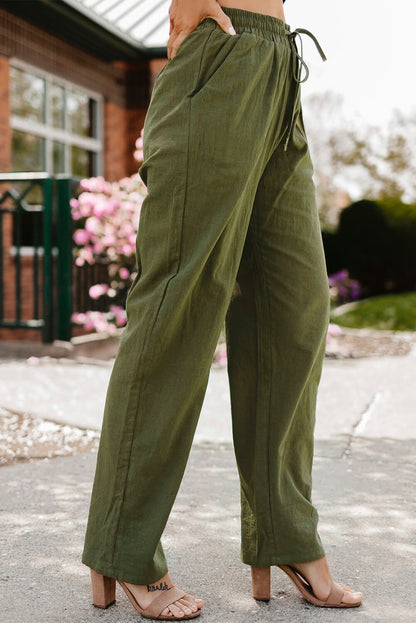 Drawstring Elastic Waist Pants with Pockets