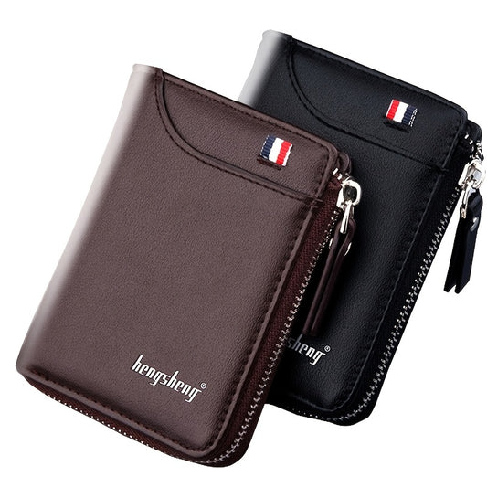 Stylish Men's Leather Credit Card Holder - Classic Zipper Card Pouch Wallet for Business Cards