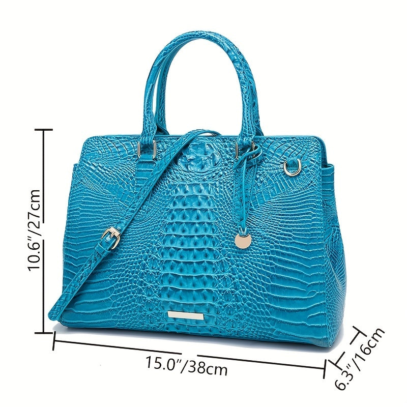 Women's Leather Crossbody Bag - Crocodile Embossed Handbag, Top Handle Satchel Purse for Fashionable Look