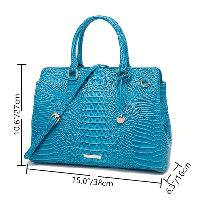 Women's Leather Crossbody Bag - Crocodile Embossed Handbag, Top Handle Satchel Purse for Fashionable Look