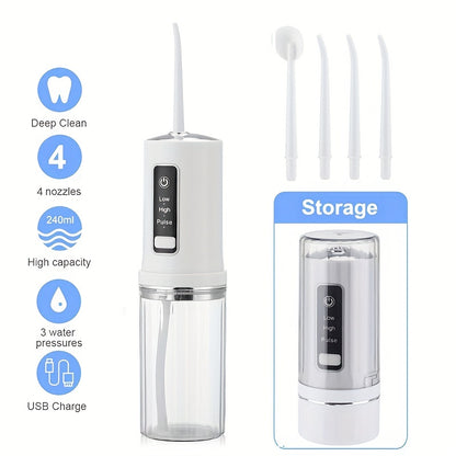 230ml Rechargeable Portable Floss Irrigator - 4-in-1 Oral Irrigator with 3 Modes for Daily Teeth Care - Perfect for Men and Women - Keep Your Teeth Clean and Healthy