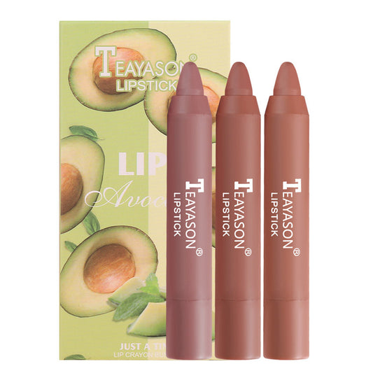 3 Sticks Set Matte Velvet Lipstick Pen Bean Paste Color Milk Tea Color Lipstick