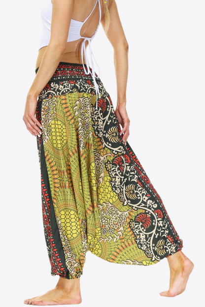 Smocked Long Harem Pants