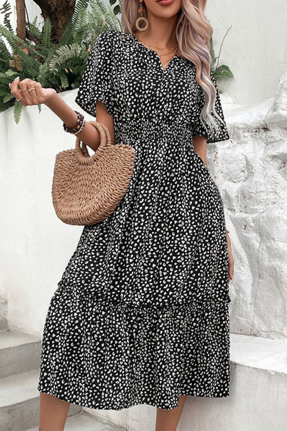 Leopard Print Short Sleeve Midi Dress