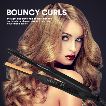 2-in-1 Professional Mini Hair Straightener and Curler - Small, Thin Plate for Effortless Styling and Straightening