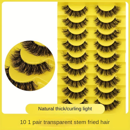 10 pairs Fluffy, Thick, and Natural-Looking False Eyelashes with Clear Bands - Perfect for Daily Wear and Parties