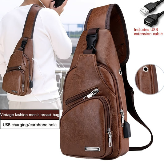 Stay Charged On-the-Go: 1pc Multifunctional Chest Crossbody Bag With USB Charging Port & Headphone Jack