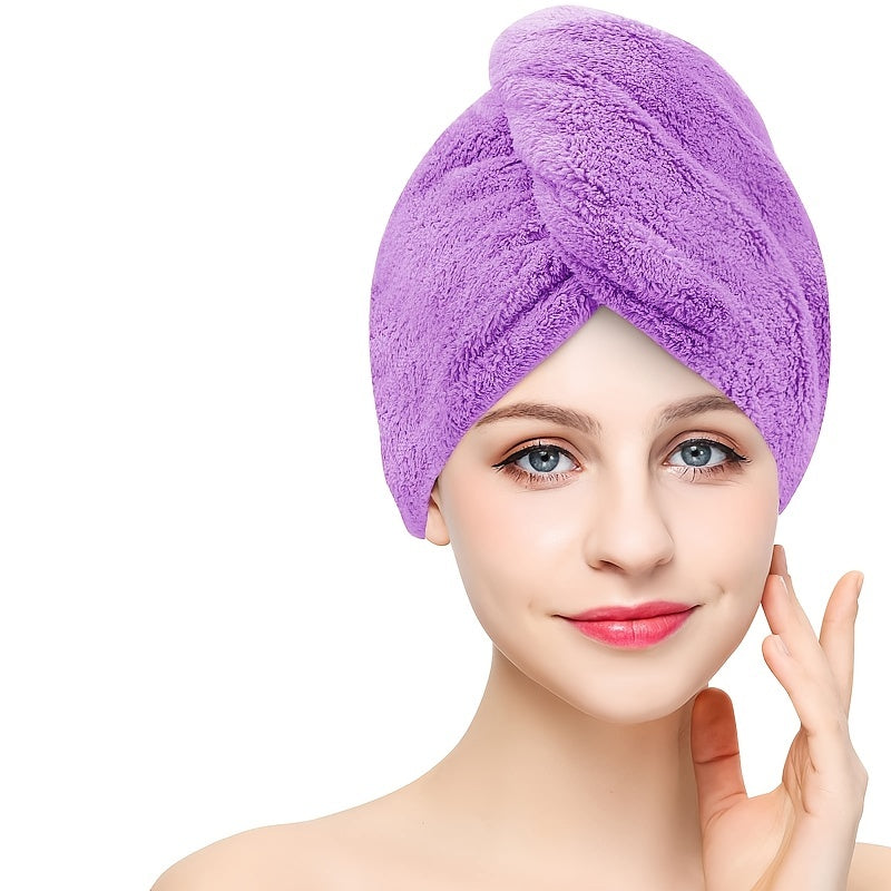 2pcs Microfiber Hair Towel Wrap With Button Single Layer Hair Drying Towel Shower Bath Hair Cap For Long Thick Short Hair