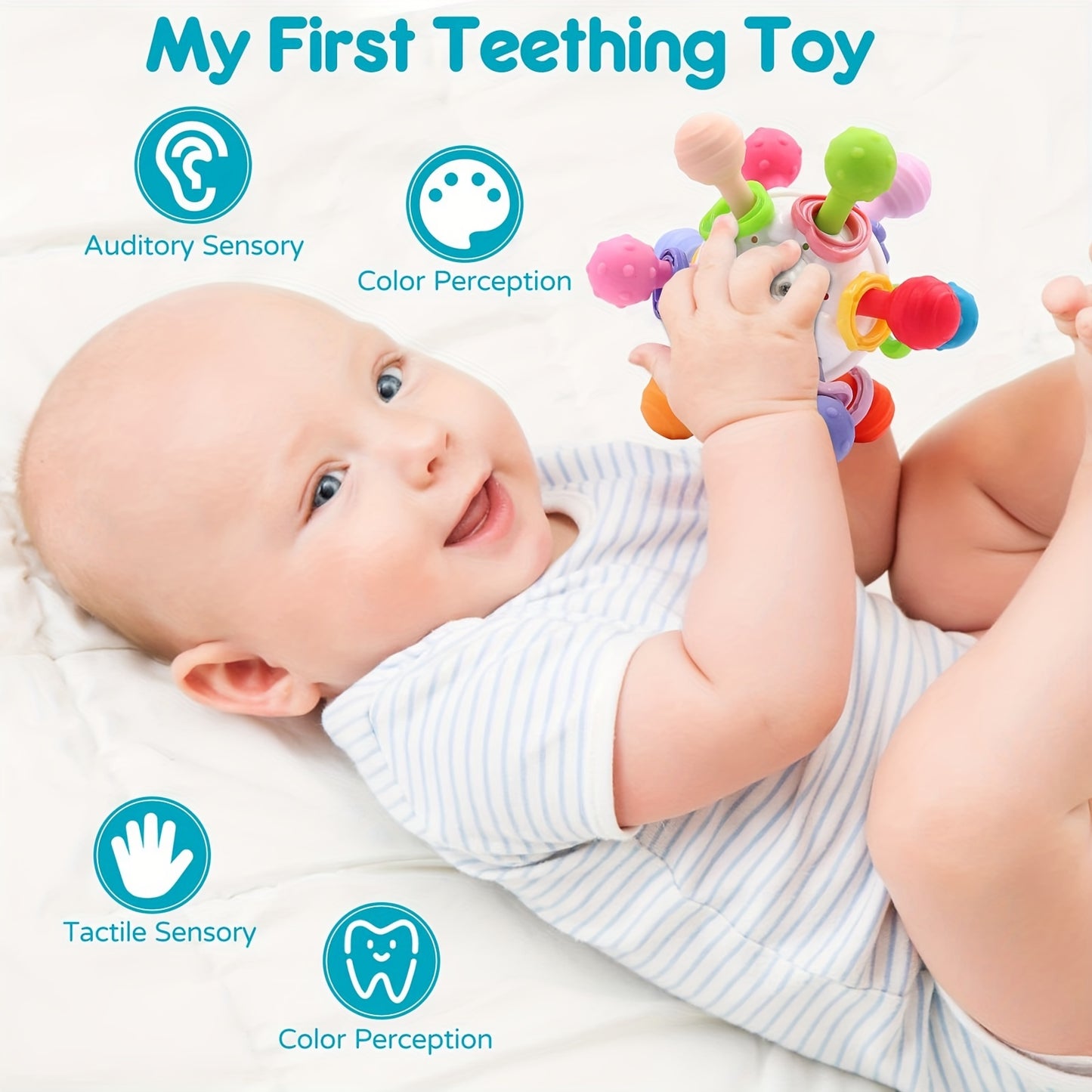 Jouets de dentition pour bébé : jouets sensoriels pour bébés de 6 à 12 mois pour hochets, mastications et dentition - Hochets et balles de 0 à 3 mois inclus ! 