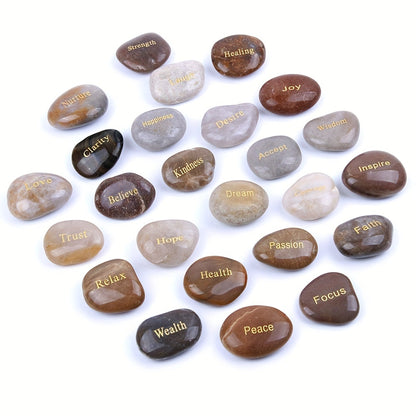 25pcs/pack Engraved Inspirational Stones, 1-2 Inch Different Words Encouragement Stones Gift For Friends, DIY Rocks For Craft Healing Stones For Home Decor