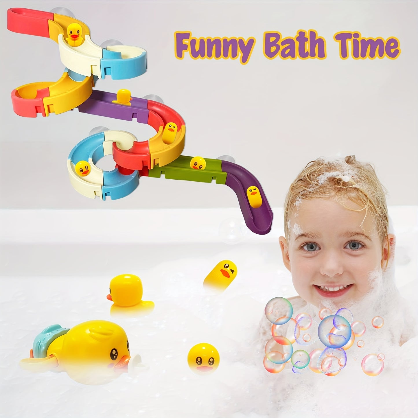 Bath Toy For Toddler Kids, Shower Bathtub Toys For Baby With Mini Duck, Bath Time Toy Ball Track Shower Water Slide, Birthday Gifts For Boys Girls