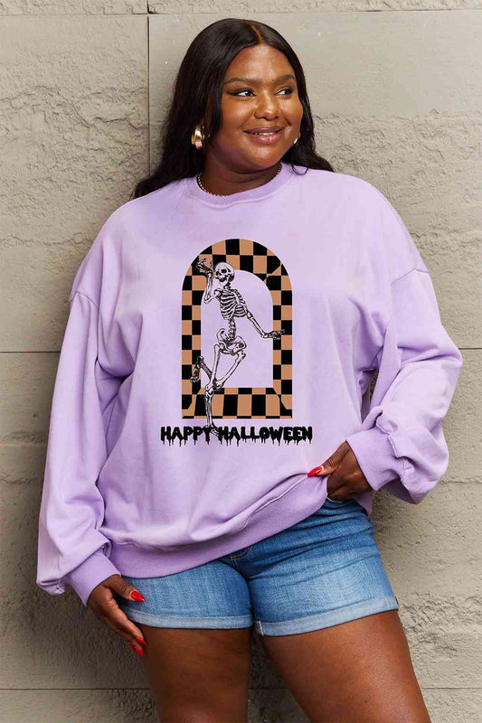 Simply Love Sweat-shirt graphique HAPPY HALLOWEEN pleine taille