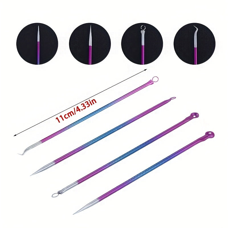 4-piece Blackhead Beauty Needle Set - Double-Headed Steel Acne Needle for Painless and Effective Treatment