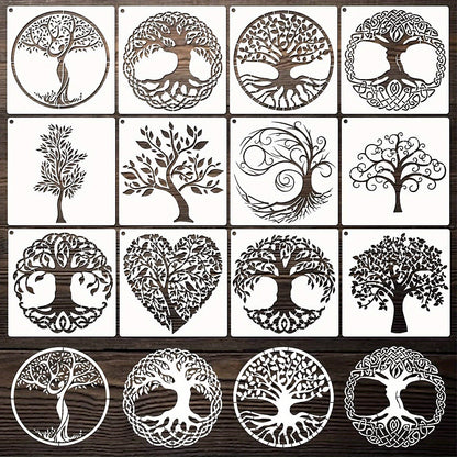 12pcs Tree of Life Stencils - Perfect for DIY Art Crafts, Wood Painting, Canvas Wall Decor & More!