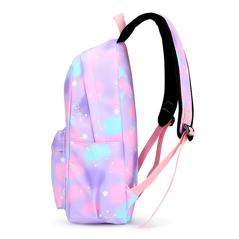 3Pcs Kawaii Backpack Set, Tie Dye Cartoon Pattern School Bag With Lunch Box Bag & Pencil Case