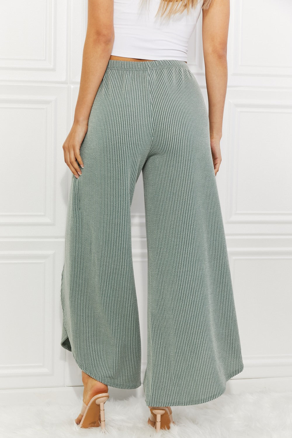 Blumin Apparel Confidently Chic Full Size Split Wide Leg Pants in Sage