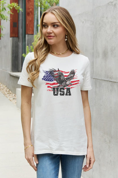 Camiseta de algodón con estampado de águila y estrellas y rayas de Simply Love USA