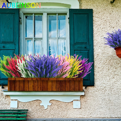 6 Bundles of UV-Resistant Artificial Lavender Flowers - Perfect for Garden, Porch, Window Box Decorating!