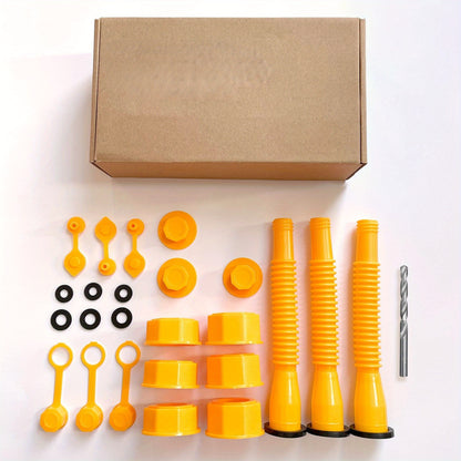 25pcs Gas Can Spout Replacement Kit - Includes 3 Sets of Conductor Pipe, Buckle Type Stopper Head Oil Nozzle & Drill