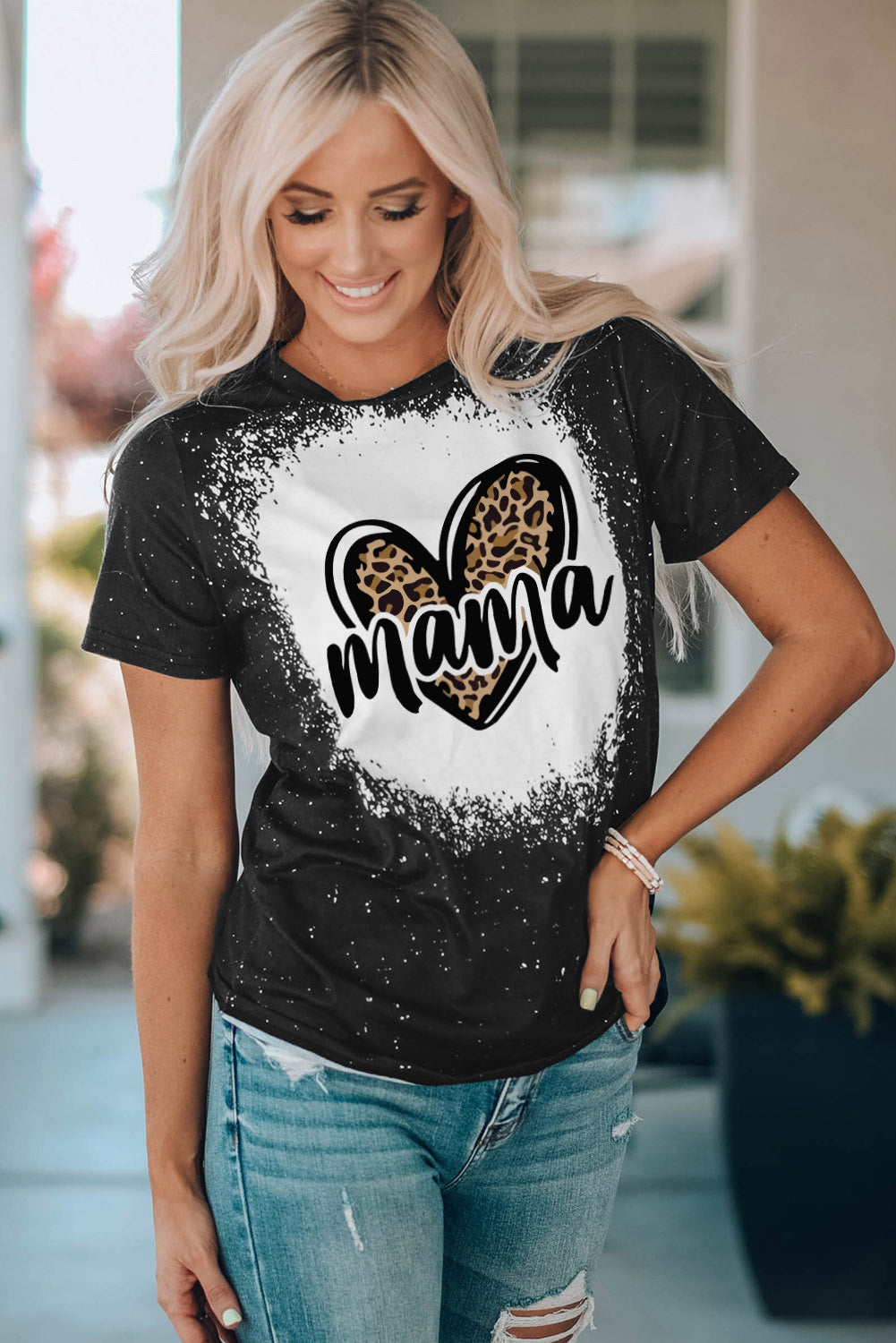 MAMA T-shirt à manches courtes avec motif cœur léopard